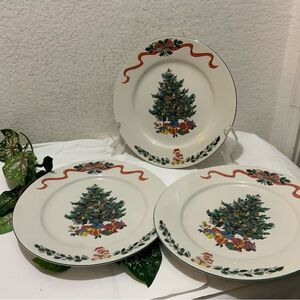 Set of 3 Newcor Christmas Morning Dinner Plate Plates Teddy Bear Ivy Rib…